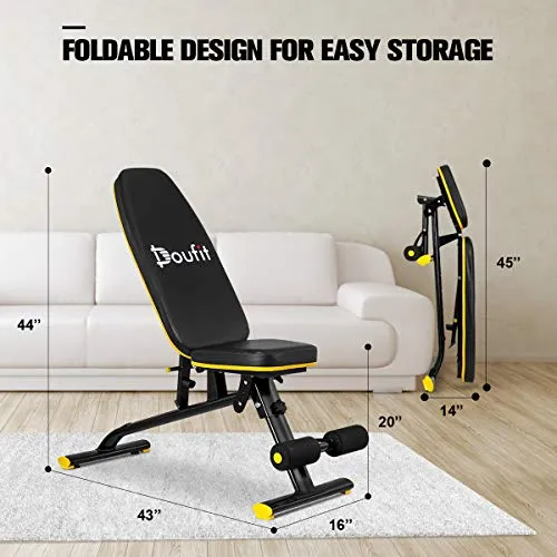 Adjustable Weight Bench for Home Gym, Doufit WB-01 Foldable Workout Bench Press, Indoor Multi-Purpose Exercise Incline Decline Bench