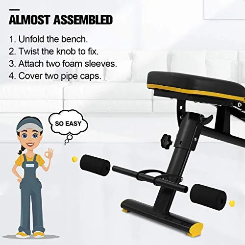 Adjustable Weight Bench for Home Gym, Doufit WB-01 Foldable Workout Bench Press, Indoor Multi-Purpose Exercise Incline Decline Bench