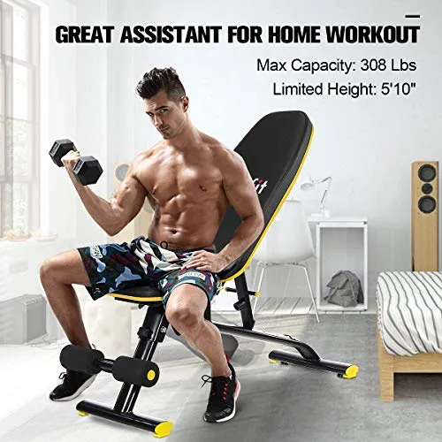 Adjustable Weight Bench for Home Gym, Doufit WB-01 Foldable Workout Bench Press, Indoor Multi-Purpose Exercise Incline Decline Bench