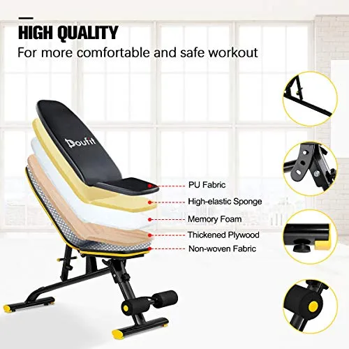 Adjustable Weight Bench for Home Gym, Doufit WB-01 Foldable Workout Bench Press, Indoor Multi-Purpose Exercise Incline Decline Bench