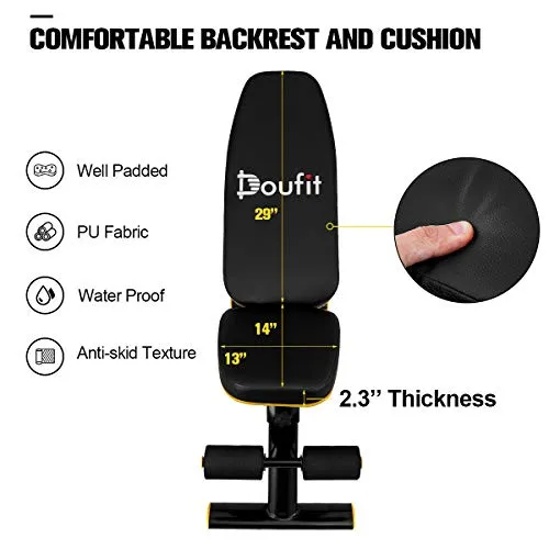 Adjustable Weight Bench for Home Gym, Doufit WB-01 Foldable Workout Bench Press, Indoor Multi-Purpose Exercise Incline Decline Bench