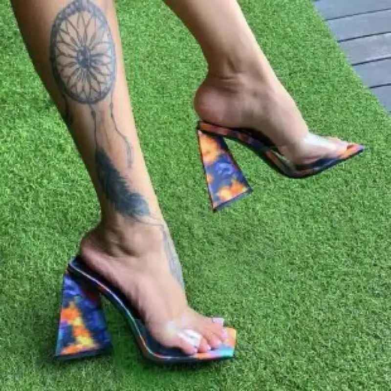 binfenxie  -  High Heel Sandals Women's Slides Open Toe Thick-soled Ladies Slippers Party Mules Shoes Women Shoes High Heels Sexy Sapatos