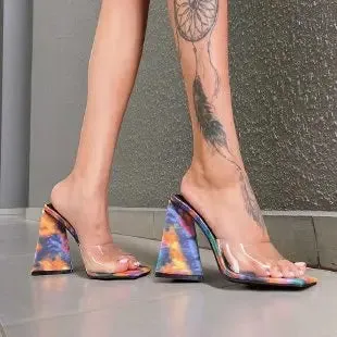 binfenxie  -  High Heel Sandals Women's Slides Open Toe Thick-soled Ladies Slippers Party Mules Shoes Women Shoes High Heels Sexy Sapatos