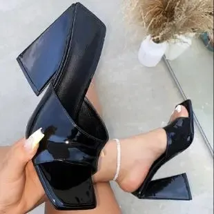 binfenxie  -  High Heel Sandals Women's Slides Open Toe Thick-soled Ladies Slippers Party Mules Shoes Women Shoes High Heels Sexy Sapatos