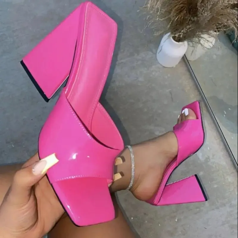 binfenxie  -  High Heel Sandals Women's Slides Open Toe Thick-soled Ladies Slippers Party Mules Shoes Women Shoes High Heels Sexy Sapatos