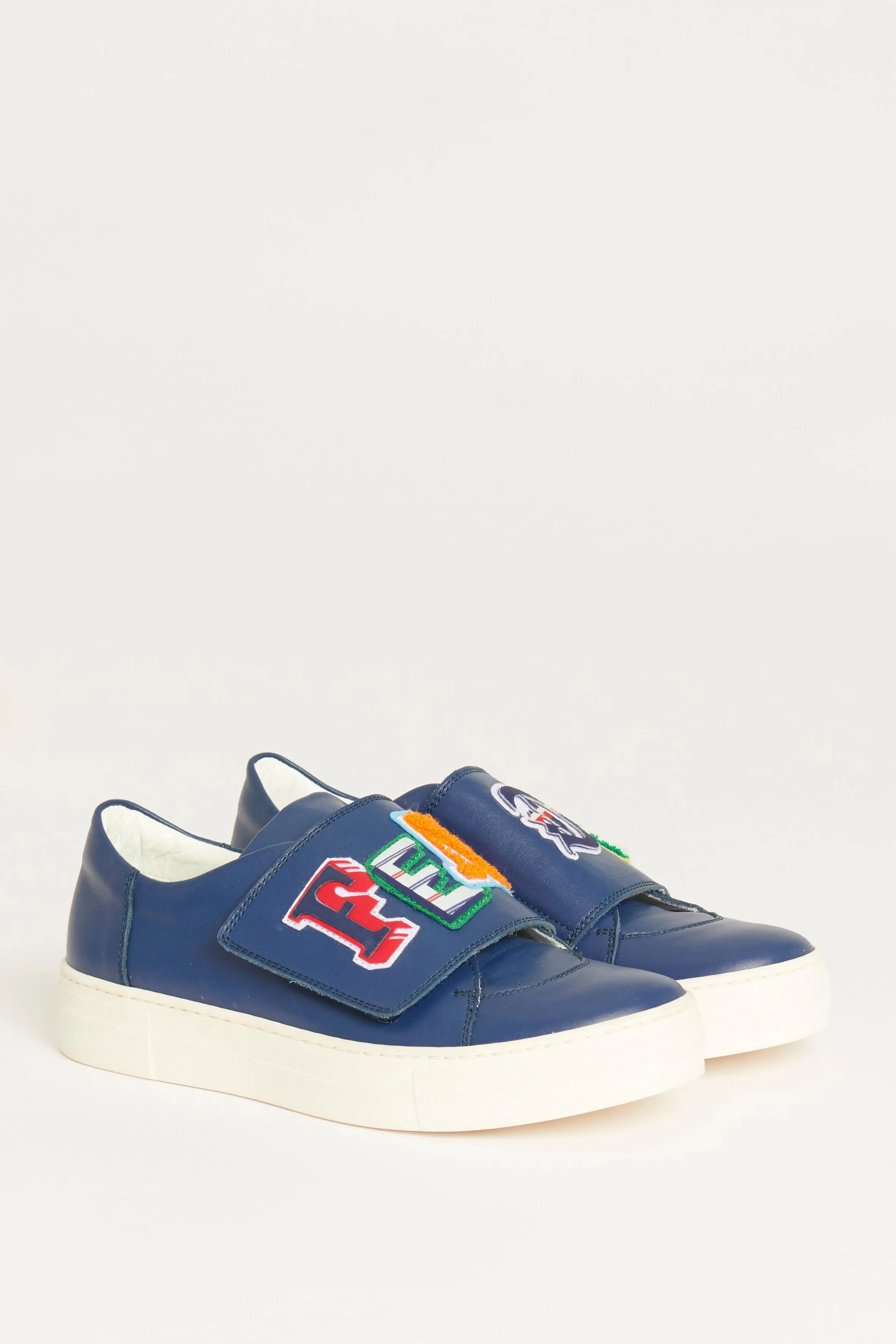 Blue Leather Logo Velcro Preowned Trainers
