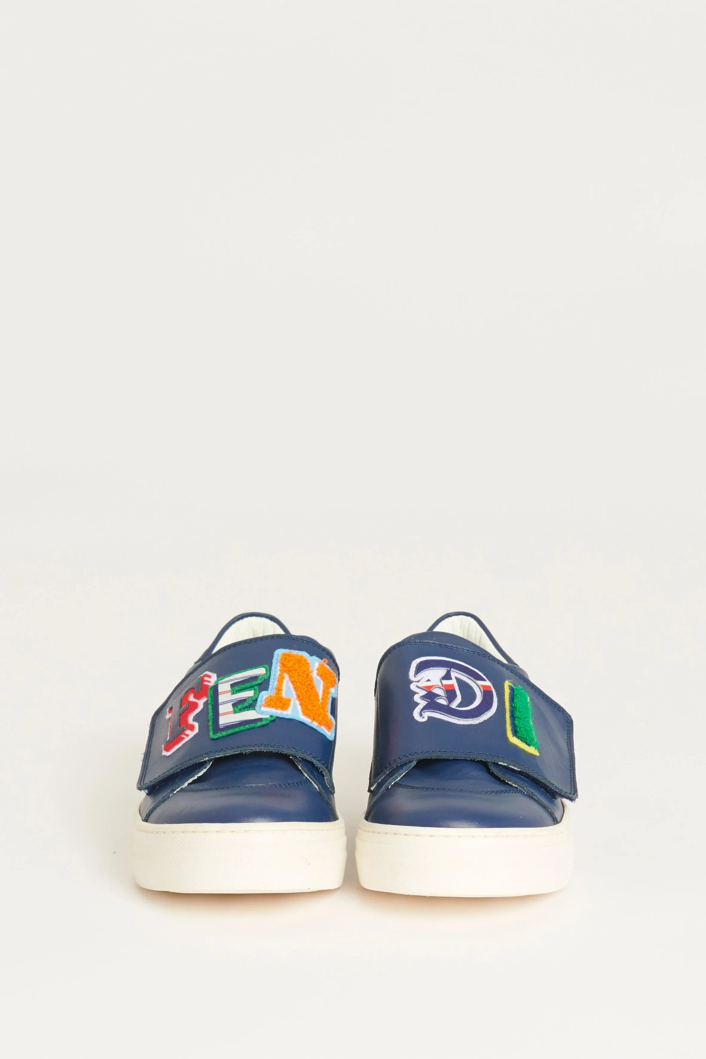 Blue Leather Logo Velcro Preowned Trainers