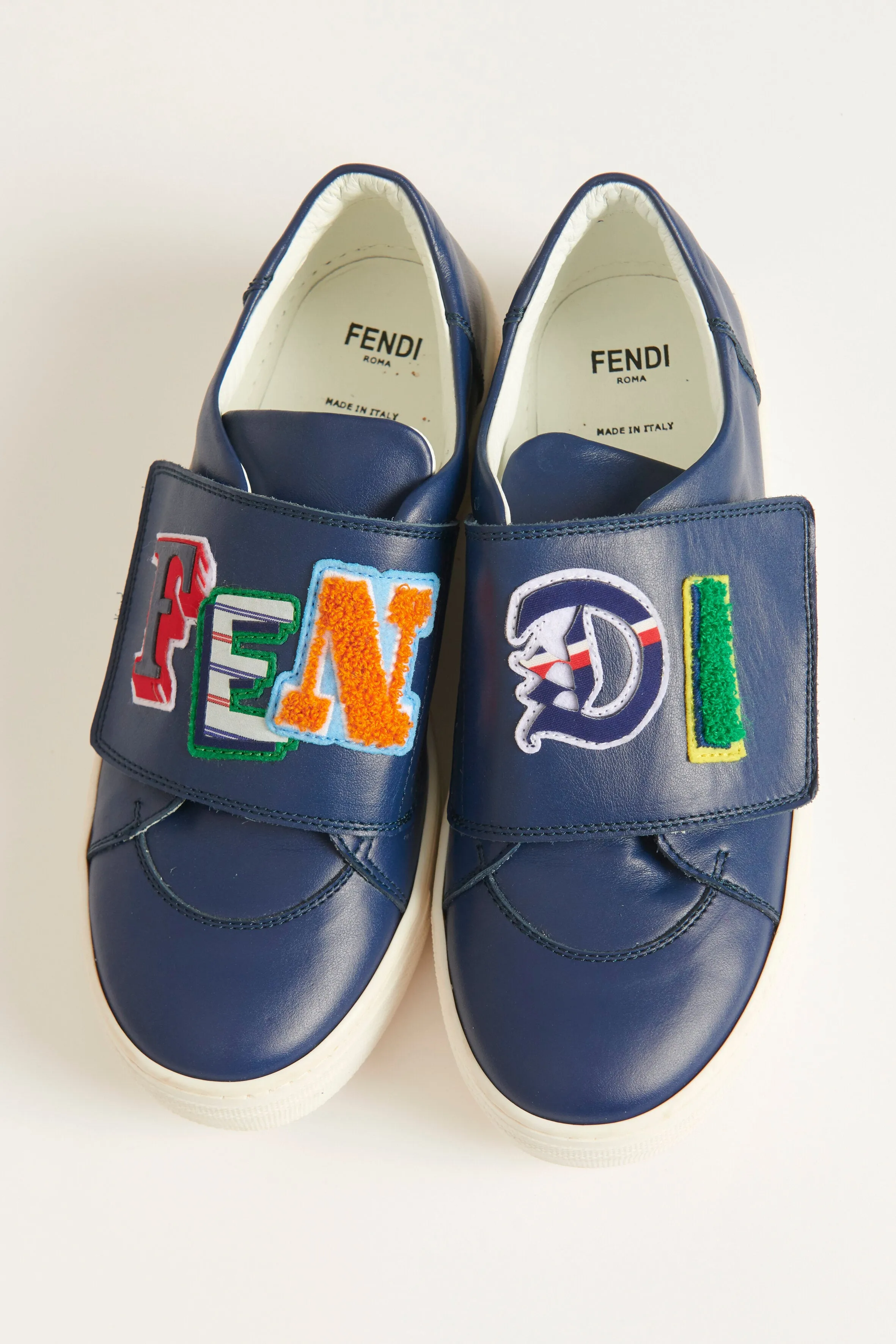 Blue Leather Logo Velcro Preowned Trainers