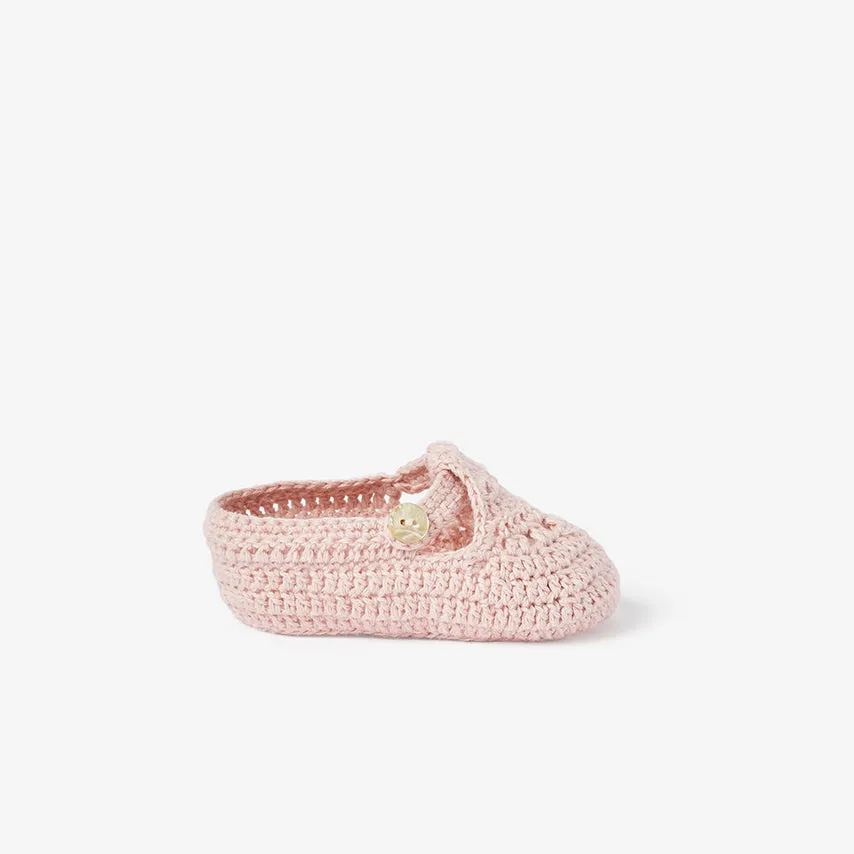 Blush T-Strap Hand Crocheted Baby Booties