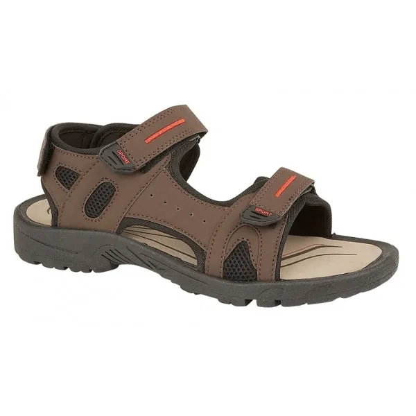 BROWN PU 3 Touch Fastening Adjustable Sports Sandal