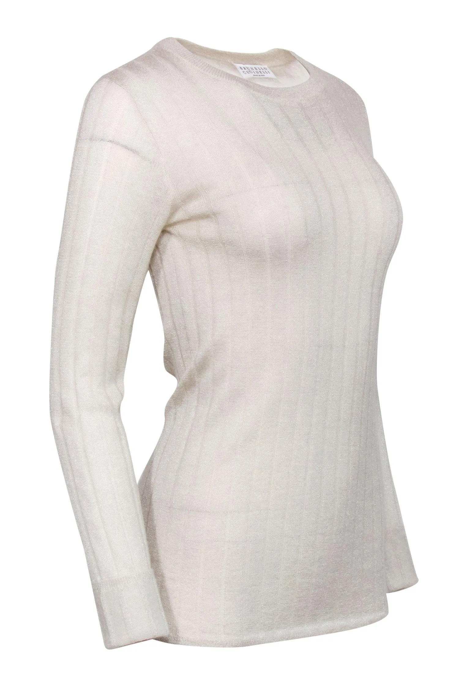 Brunello Cucinelli - Cream Sparkly Ribbed Sweater Sz M