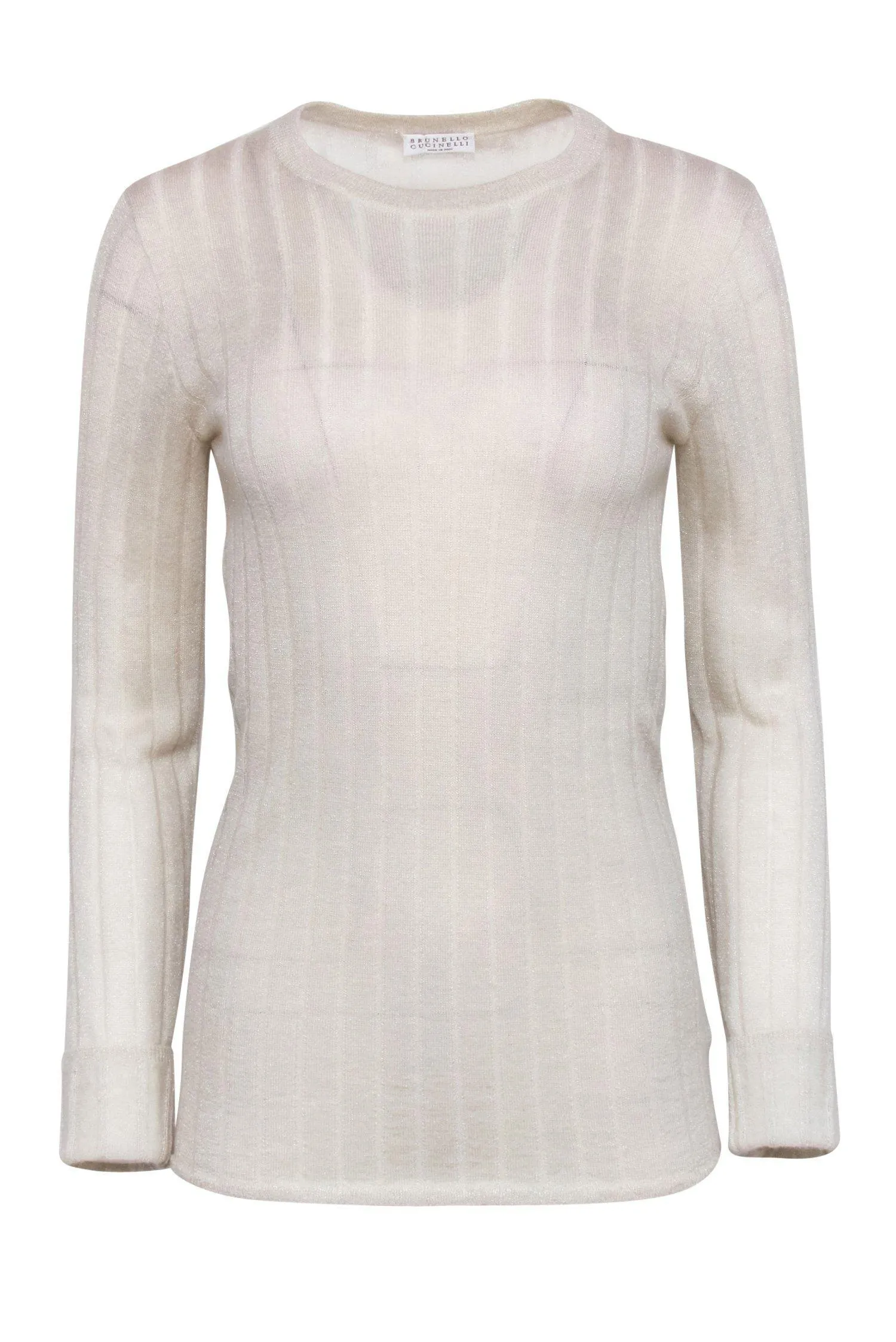 Brunello Cucinelli - Cream Sparkly Ribbed Sweater Sz M