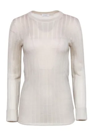 Brunello Cucinelli - Cream Sparkly Ribbed Sweater Sz M