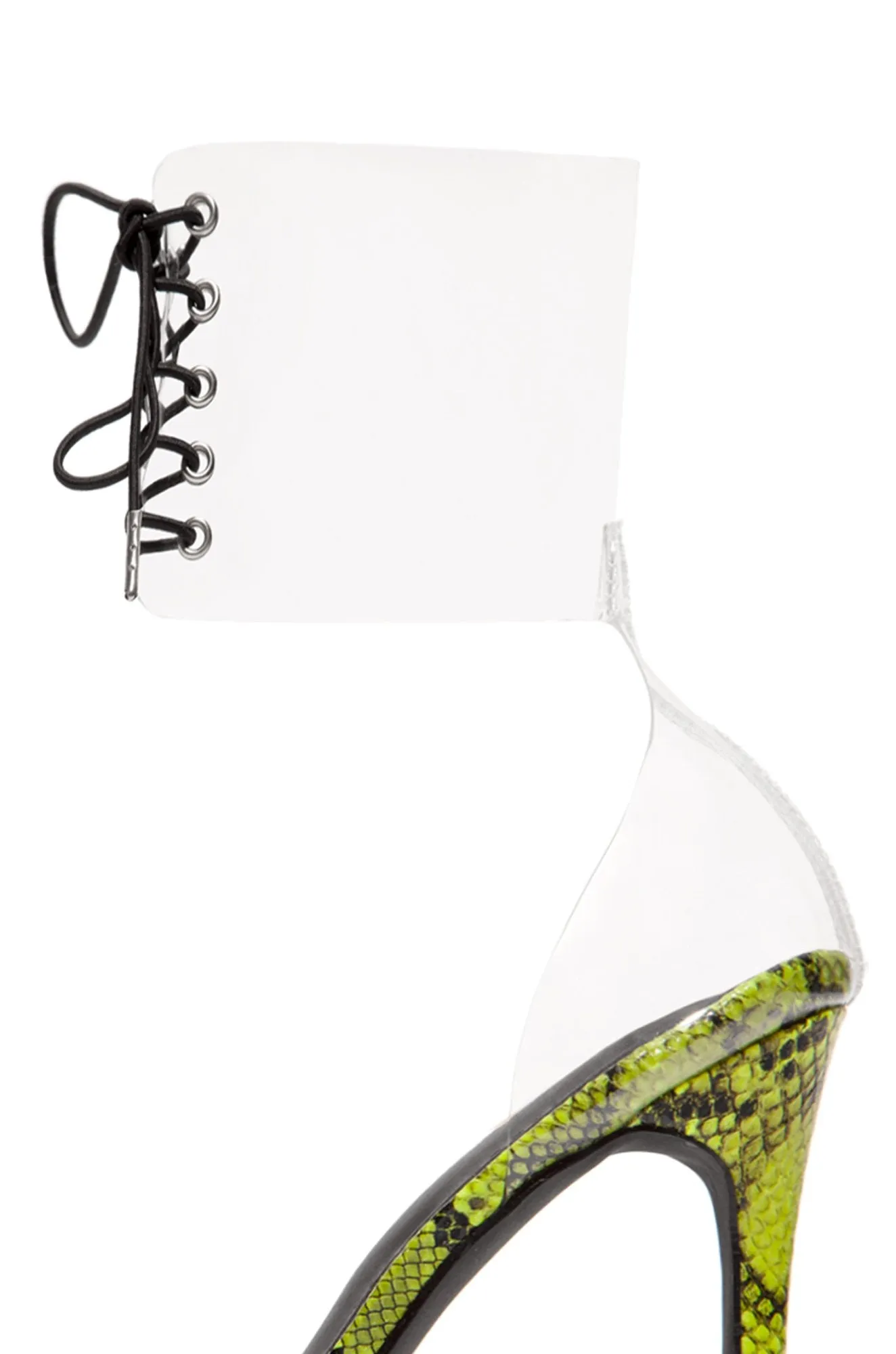 Cape Robbin Passion Yellow Neon Transparent Clear Lace Up High Heel Pump Sandals