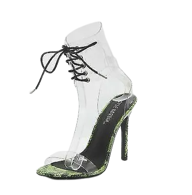 Cape Robbin Passion Yellow Neon Transparent Clear Lace Up High Heel Pump Sandals