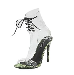 Cape Robbin Passion Yellow Neon Transparent Clear Lace Up High Heel Pump Sandals