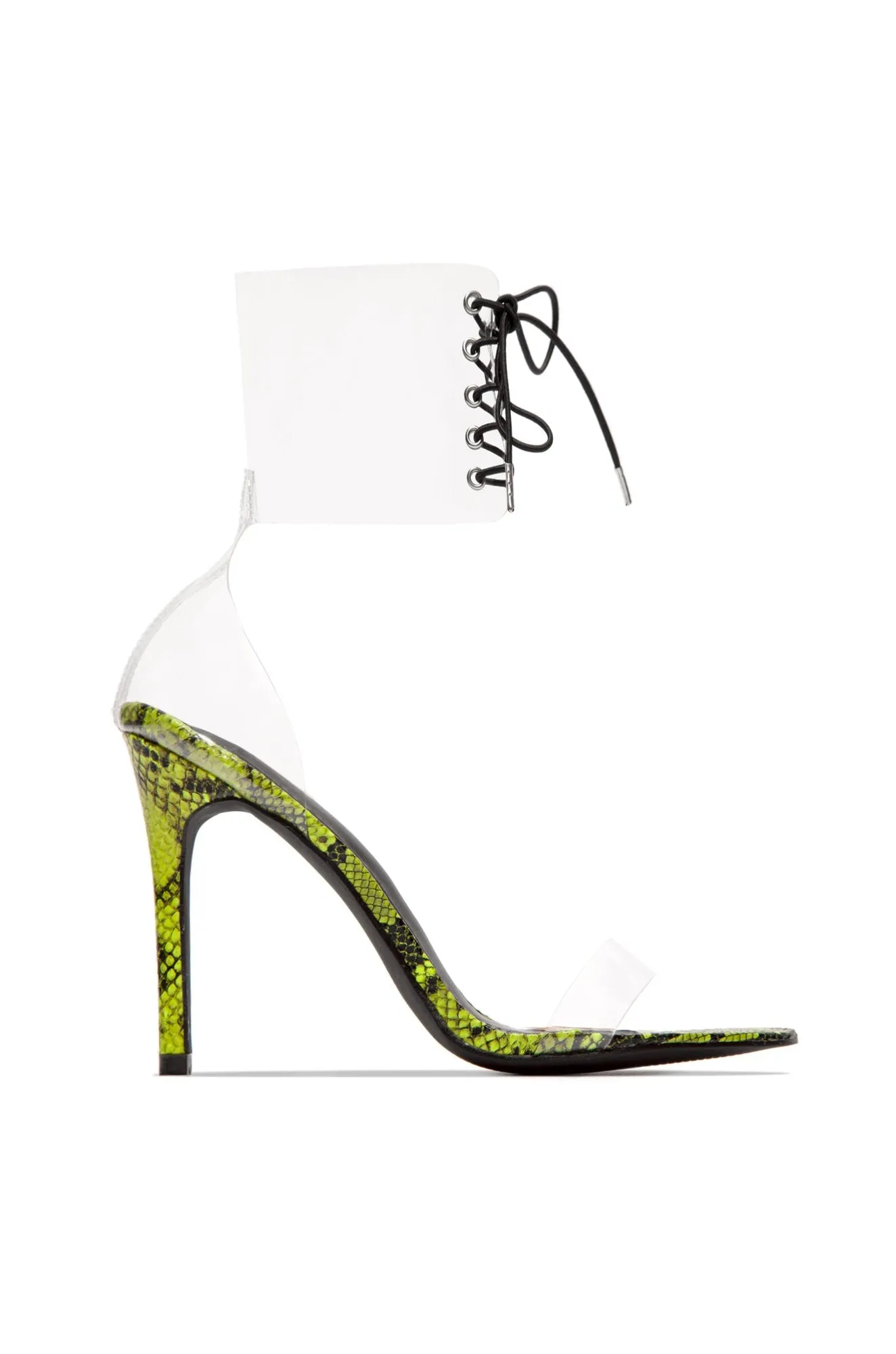 Cape Robbin Passion Yellow Neon Transparent Clear Lace Up High Heel Pump Sandals
