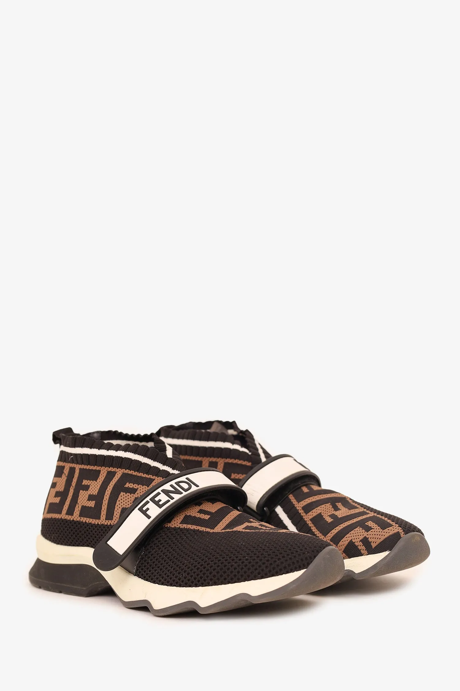 Fendi Black/Brown Zucca Knit Fabric Rockoko Slip On Sneakers Size 36
