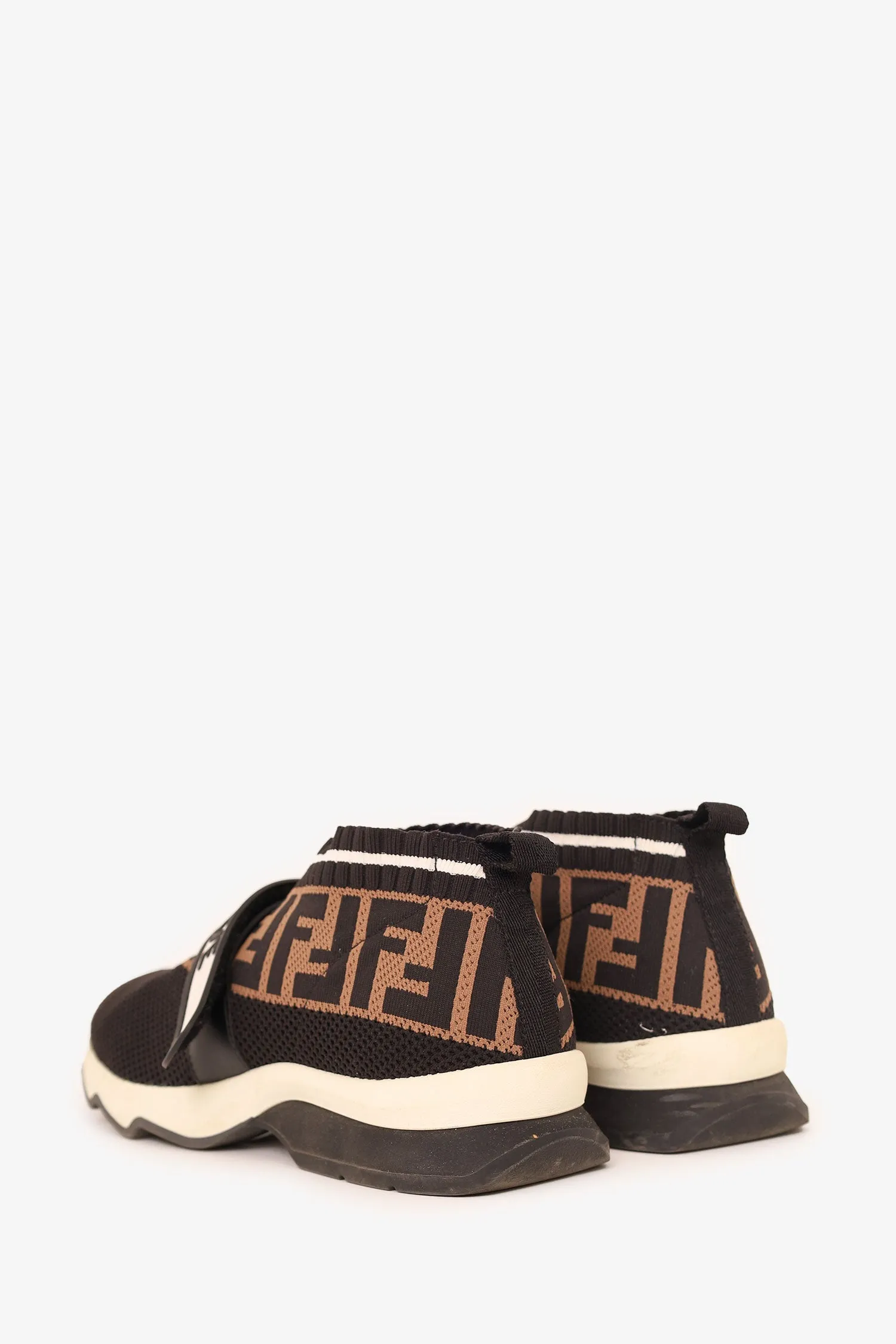 Fendi Black/Brown Zucca Knit Fabric Rockoko Slip On Sneakers Size 36