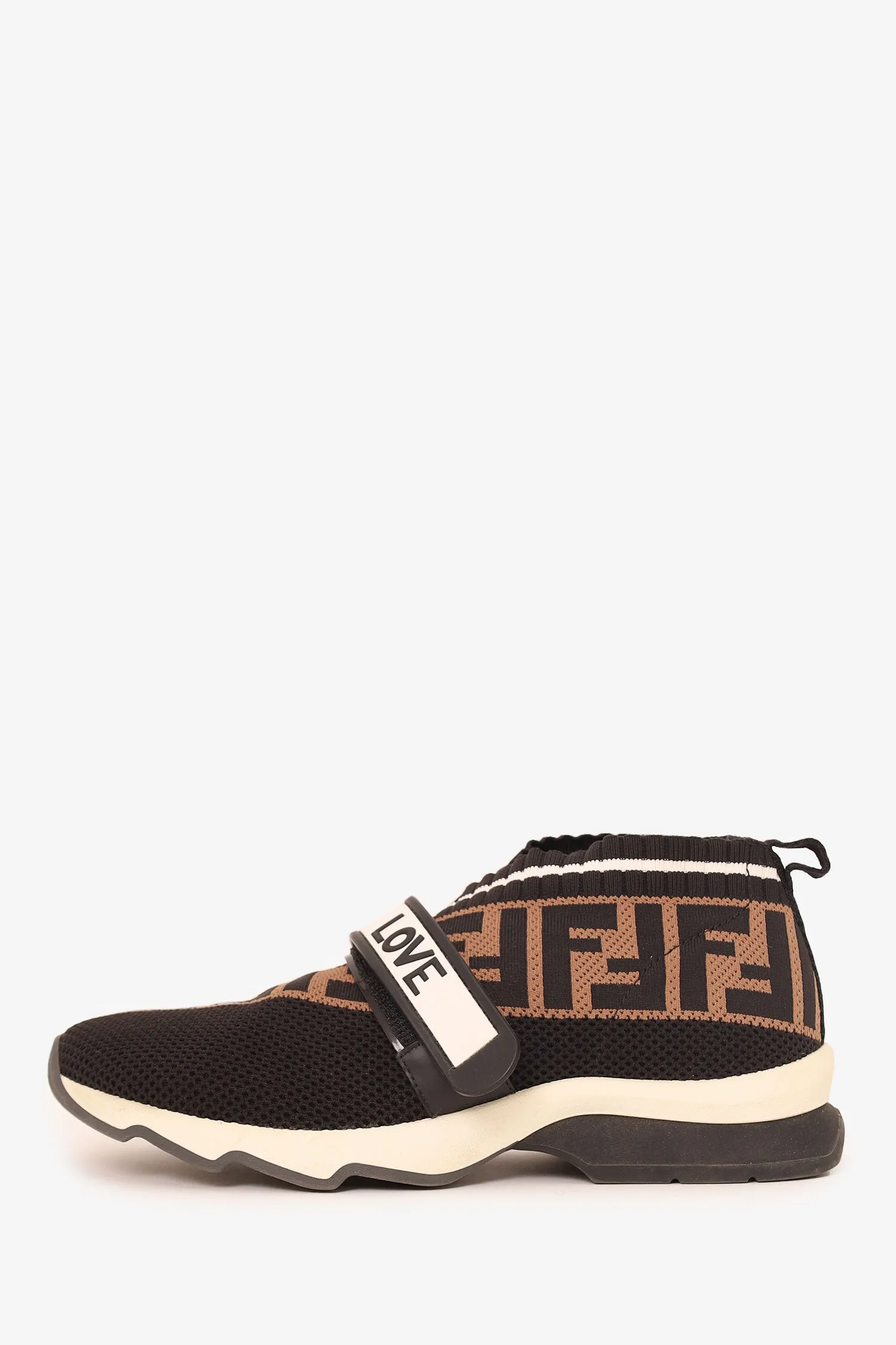 Fendi Black/Brown Zucca Knit Fabric Rockoko Slip On Sneakers Size 36