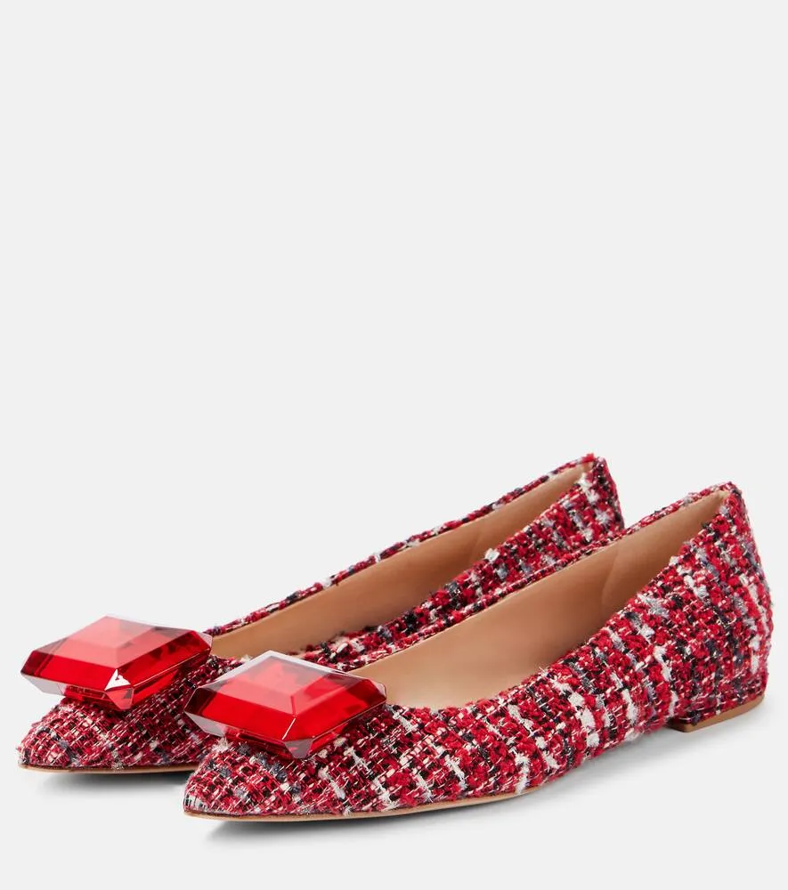 Gianvito Rossi Embellished boucl√É¬© ballet flats