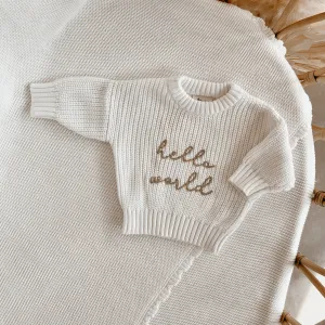 'Hello World' Mini Knit Sweater - Milk