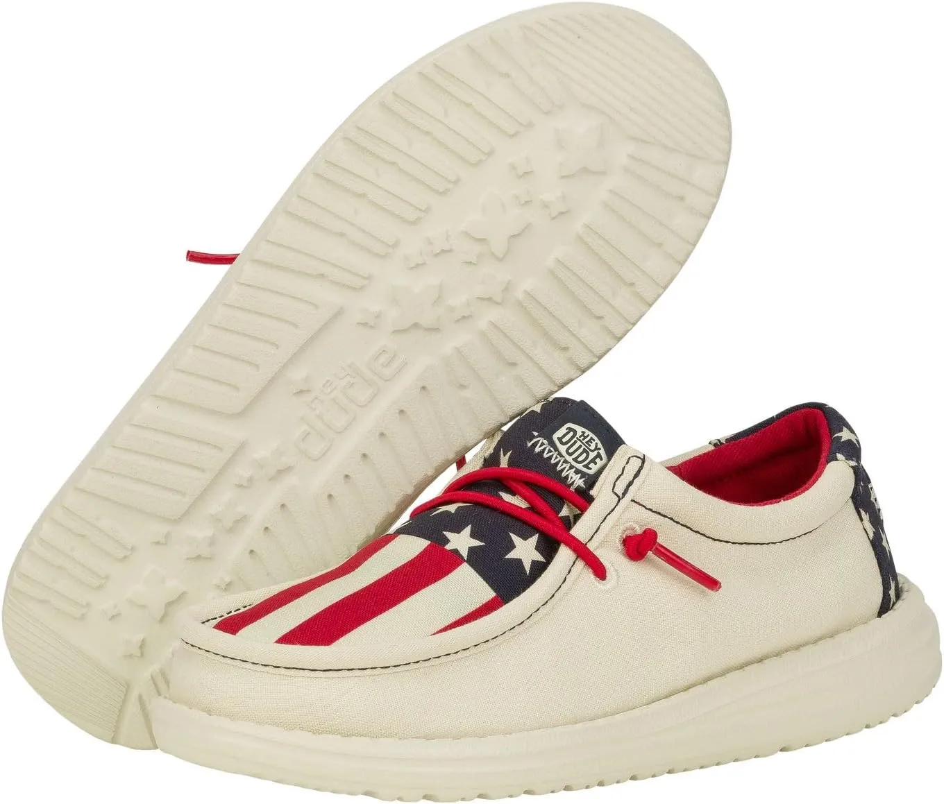 Hey Dude Kids Wally Americana (Little Kid/Big Kid) - Loafers for Kids - Printed Canvas Upper - Leather Lining