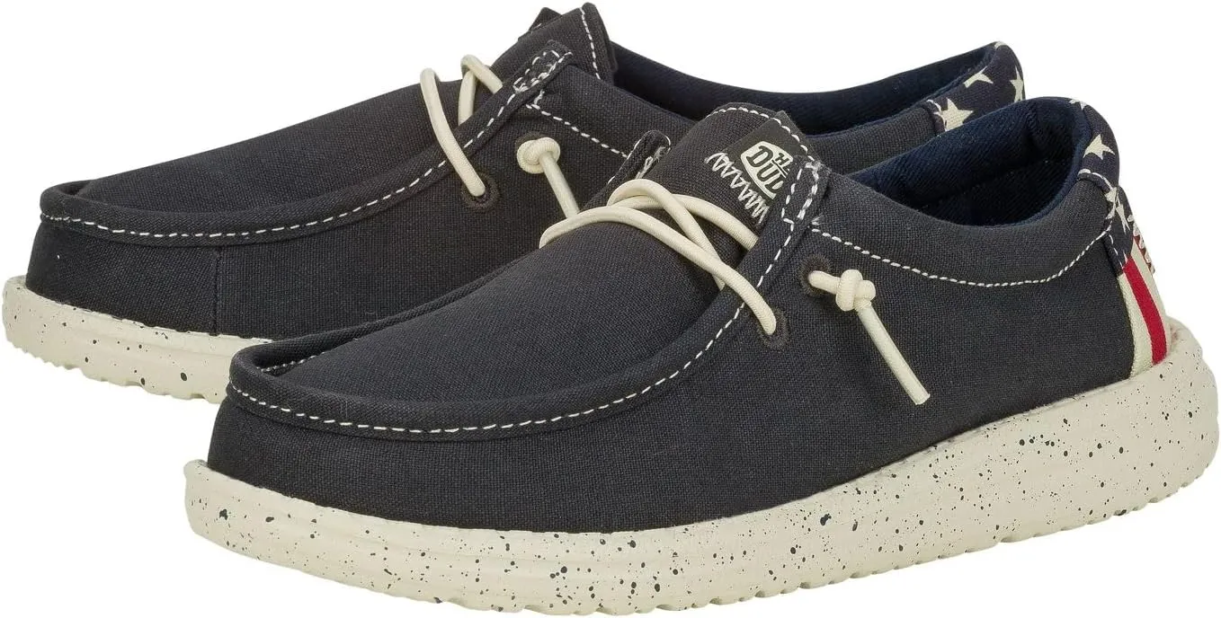 Hey Dude Kids Wally Americana (Little Kid/Big Kid) - Loafers for Kids - Printed Canvas Upper - Leather Lining