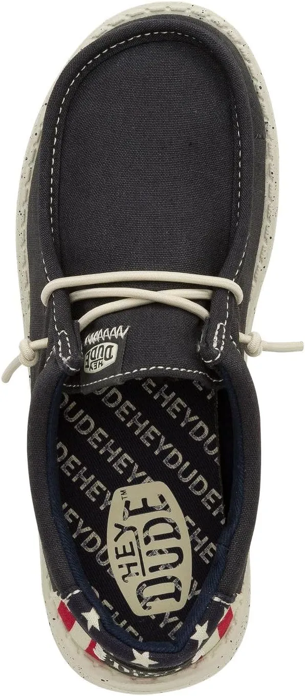 Hey Dude Kids Wally Americana (Little Kid/Big Kid) - Loafers for Kids - Printed Canvas Upper - Leather Lining