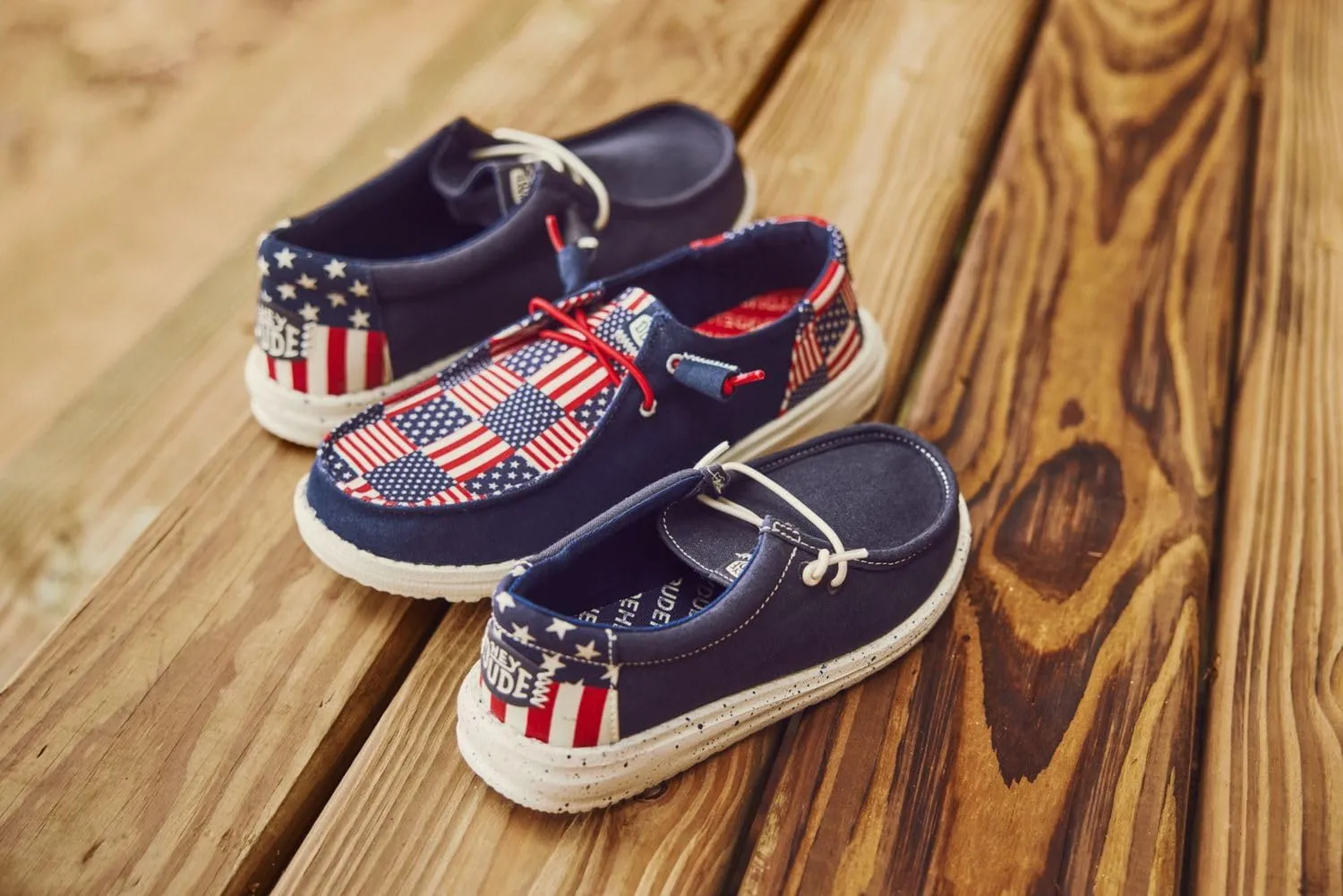 Hey Dude Kids Wally Americana (Little Kid/Big Kid) - Loafers for Kids - Printed Canvas Upper - Leather Lining