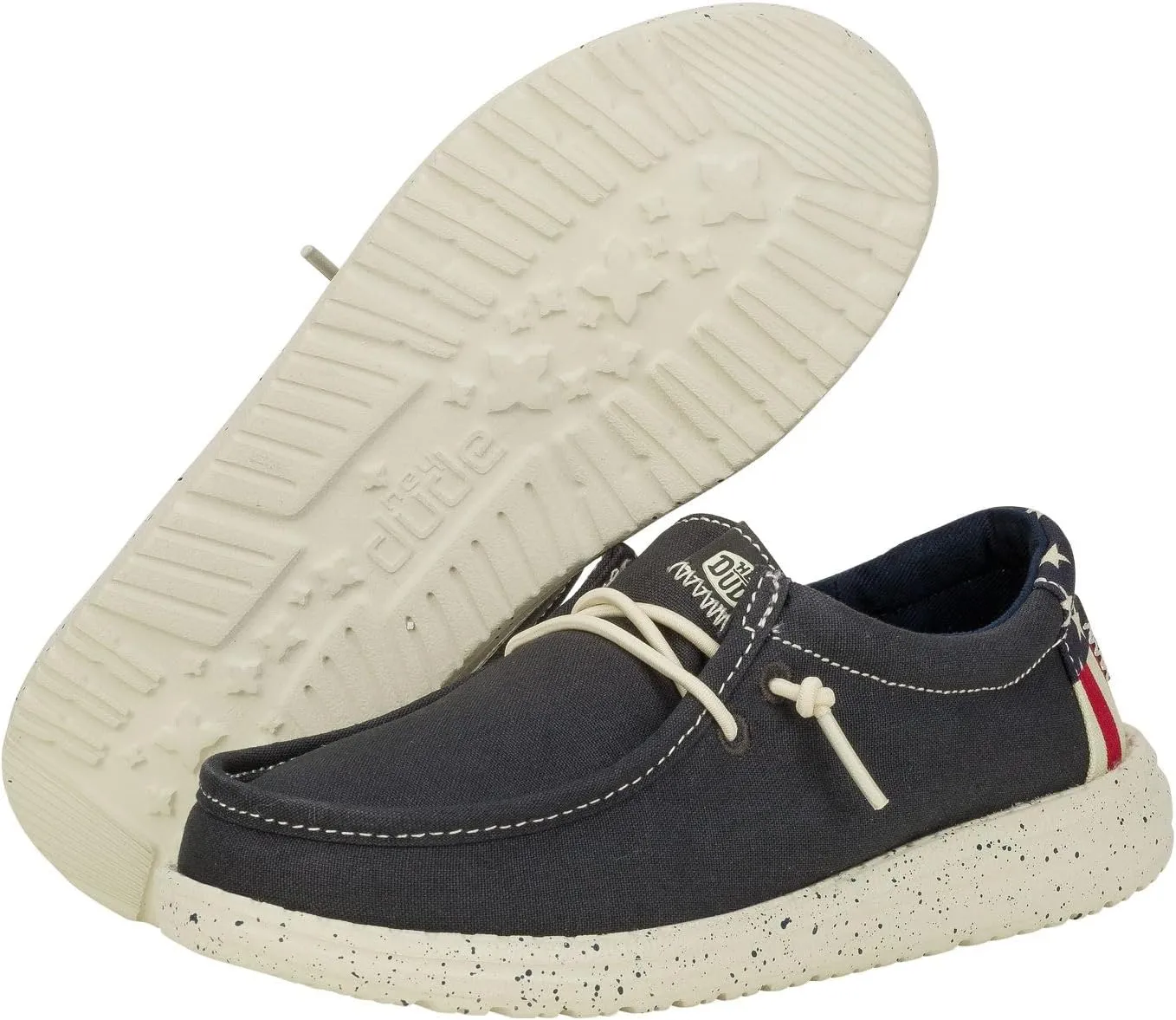 Hey Dude Kids Wally Americana (Little Kid/Big Kid) - Loafers for Kids - Printed Canvas Upper - Leather Lining