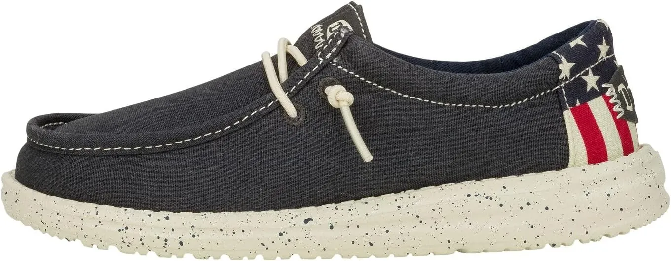 Hey Dude Kids Wally Americana (Little Kid/Big Kid) - Loafers for Kids - Printed Canvas Upper - Leather Lining