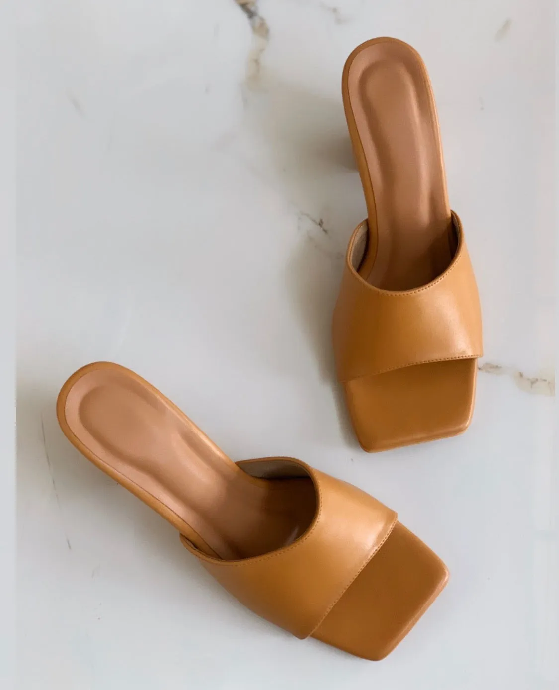 Ochre Tan Square Toe Mules