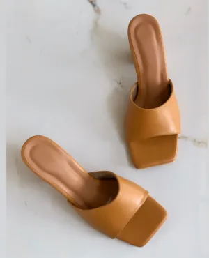 Ochre Tan Square Toe Mules