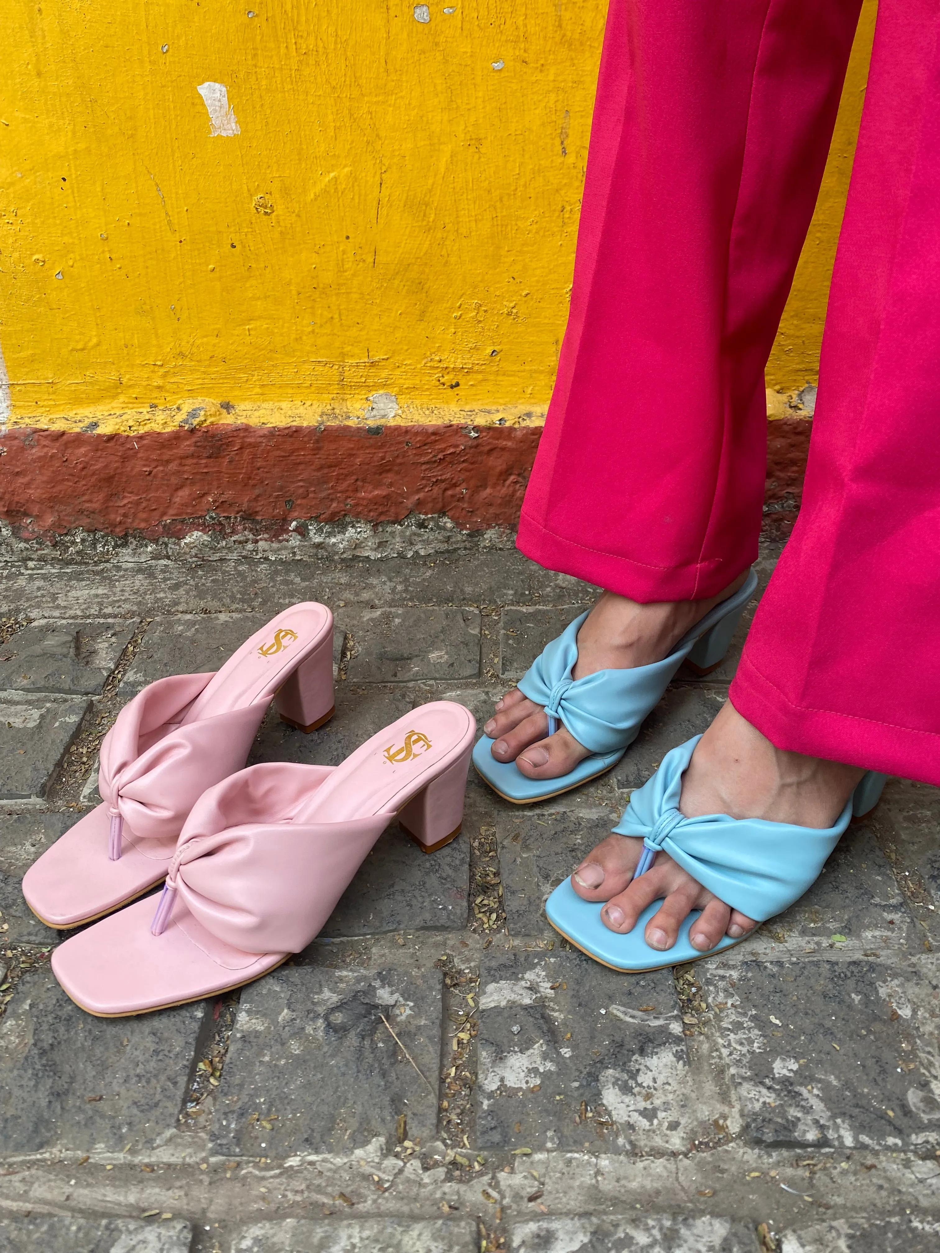 Pastel Blue cushiony block heels