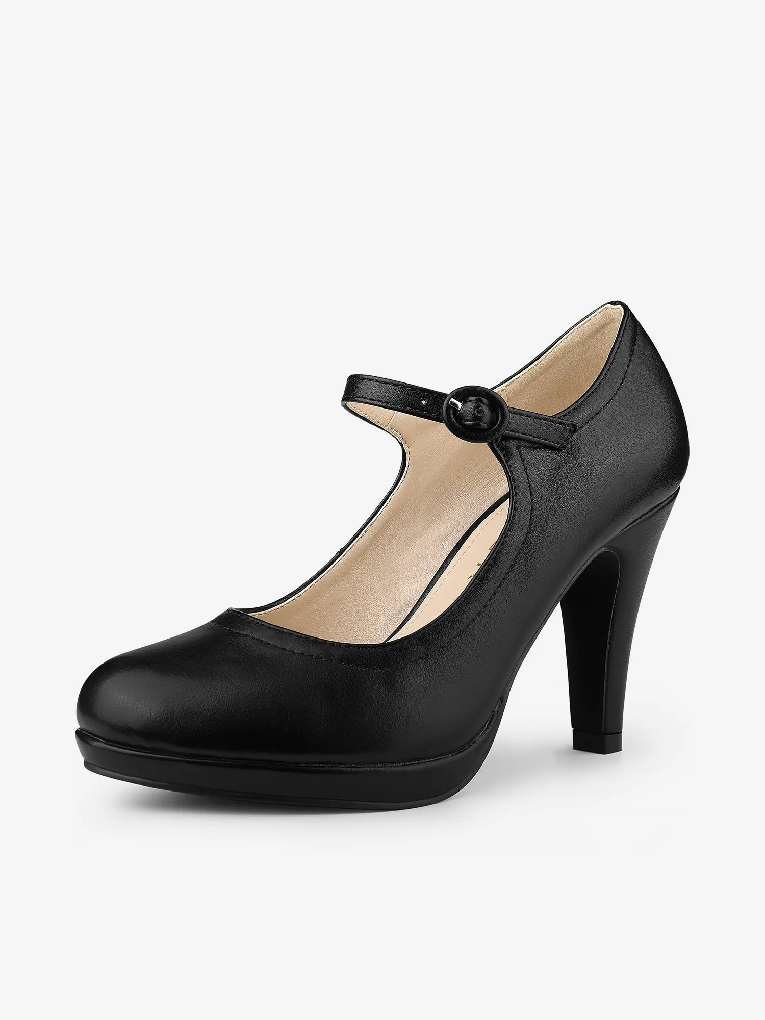 Platform Round Toe Ankle Strap Mary Jane Stiletto Heel Pumps