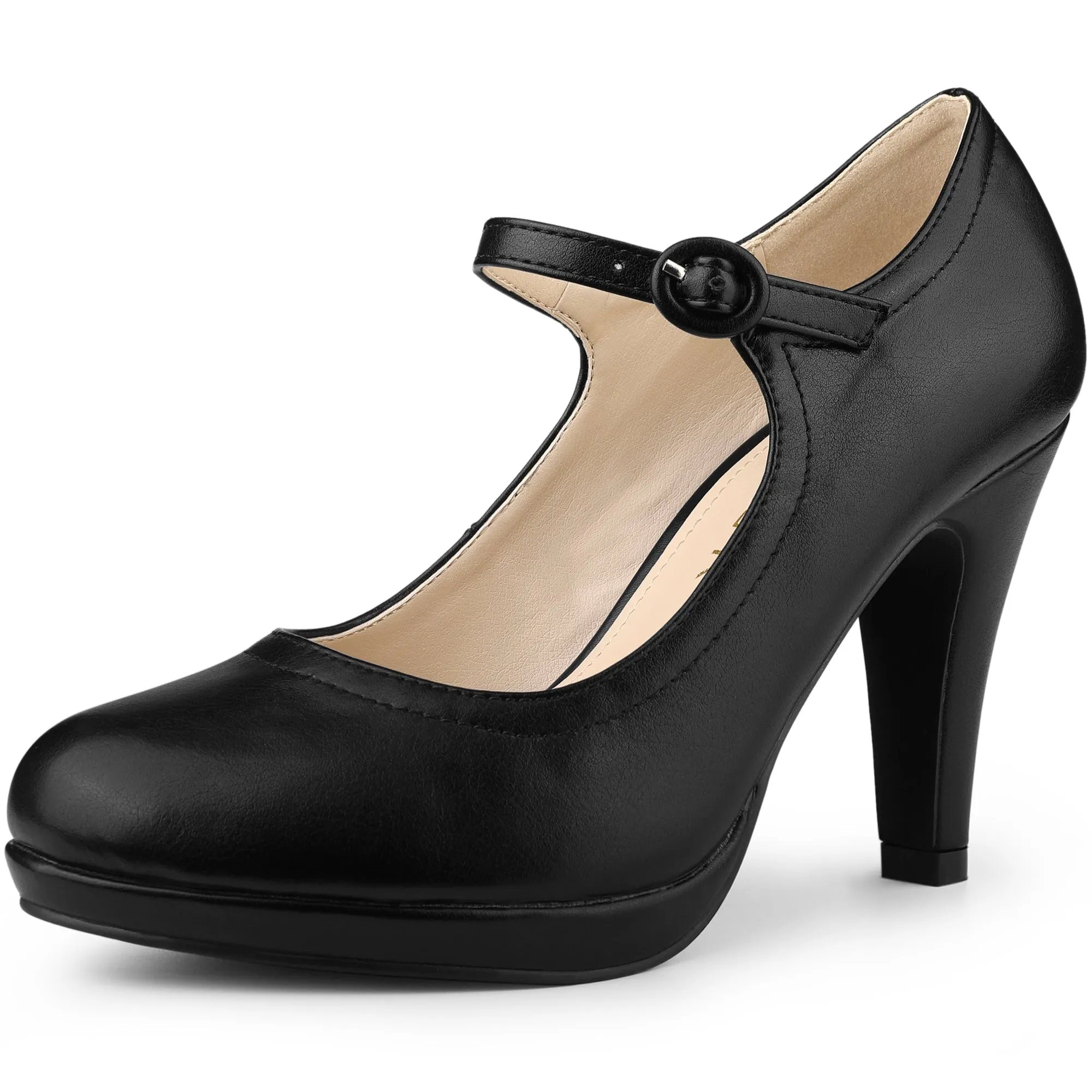 Platform Round Toe Ankle Strap Mary Jane Stiletto Heel Pumps
