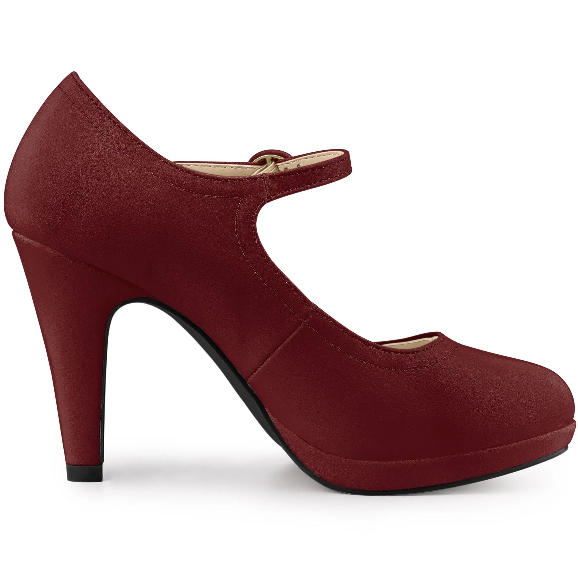 Platform Round Toe Ankle Strap Mary Jane Stiletto Heel Pumps