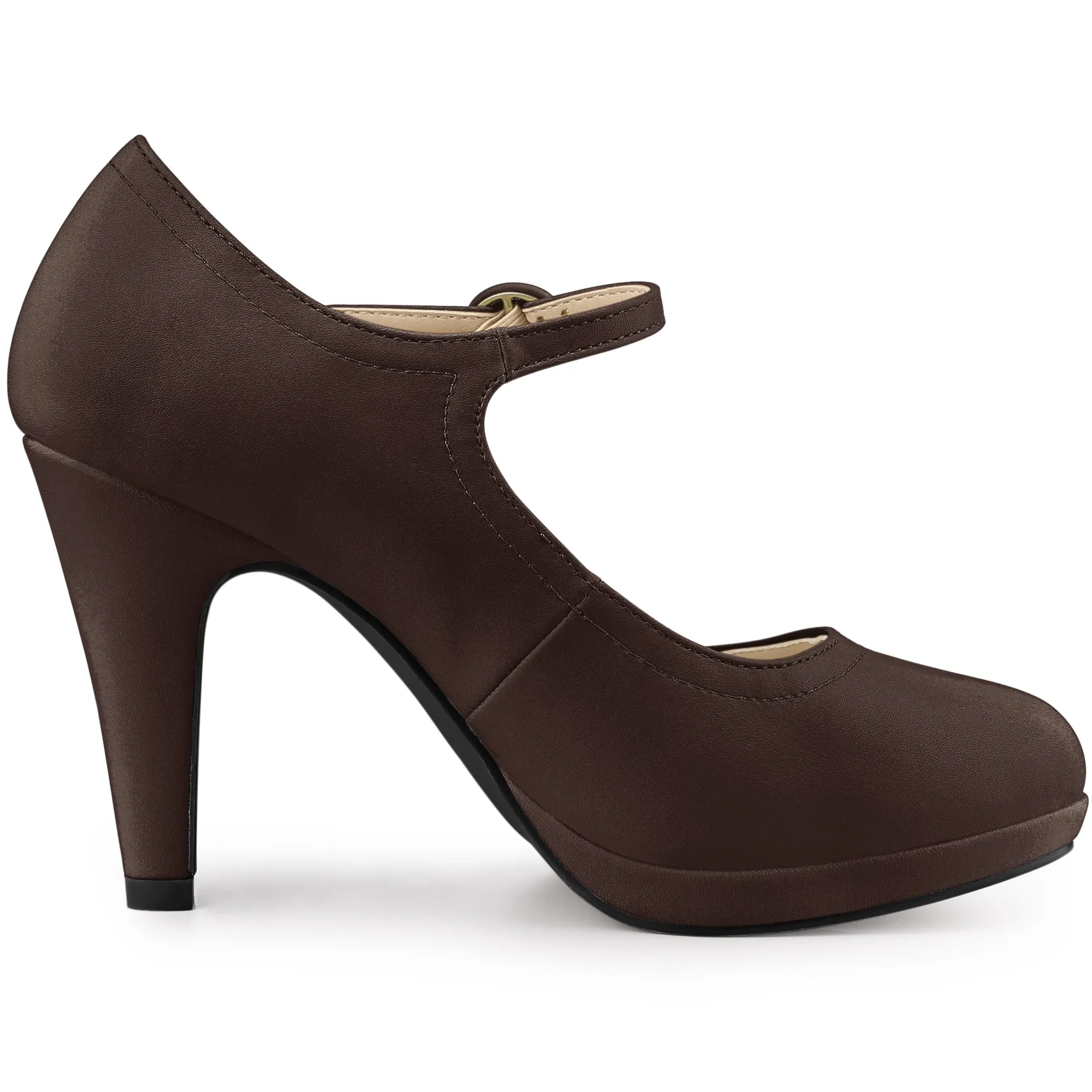 Platform Round Toe Ankle Strap Mary Jane Stiletto Heel Pumps