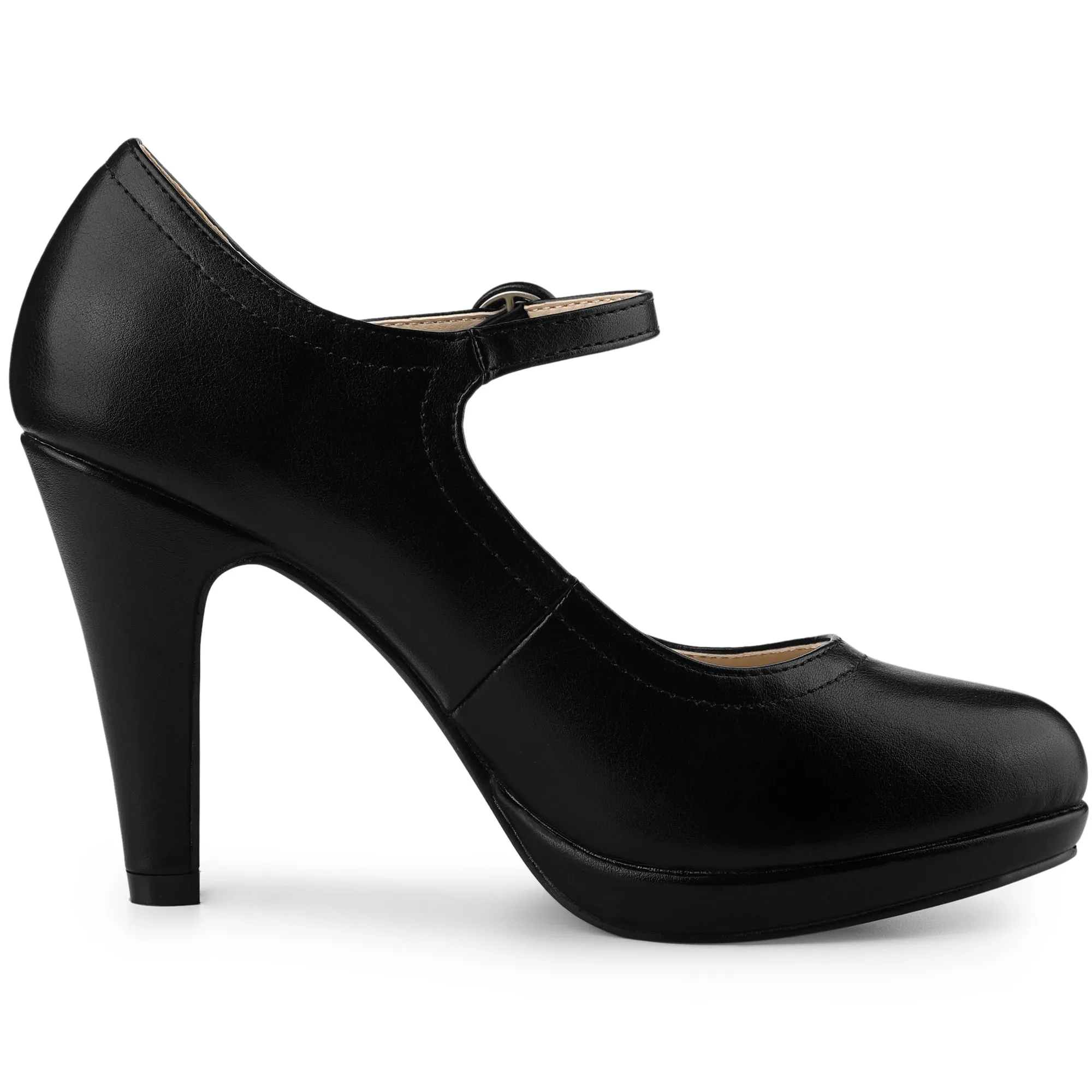 Platform Round Toe Ankle Strap Mary Jane Stiletto Heel Pumps