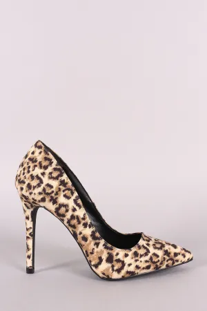 Qupid Leopard Vegan Suede Pointy Toe Stiletto Pump