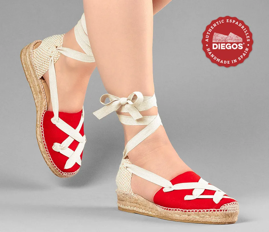 Red Lola low wedge classic laces espadrilles