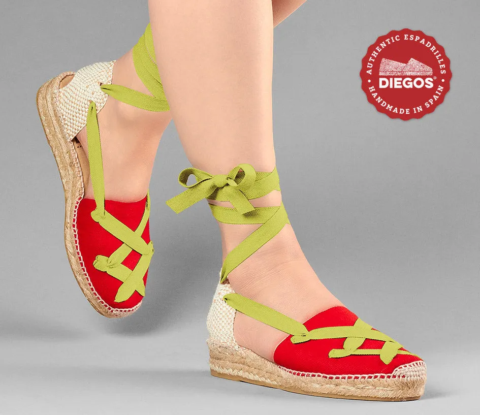 Red Lola low wedge classic laces espadrilles