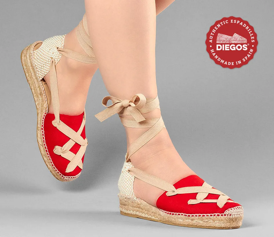 Red Lola low wedge classic laces espadrilles