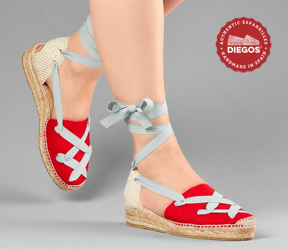 Red Lola low wedge classic laces espadrilles