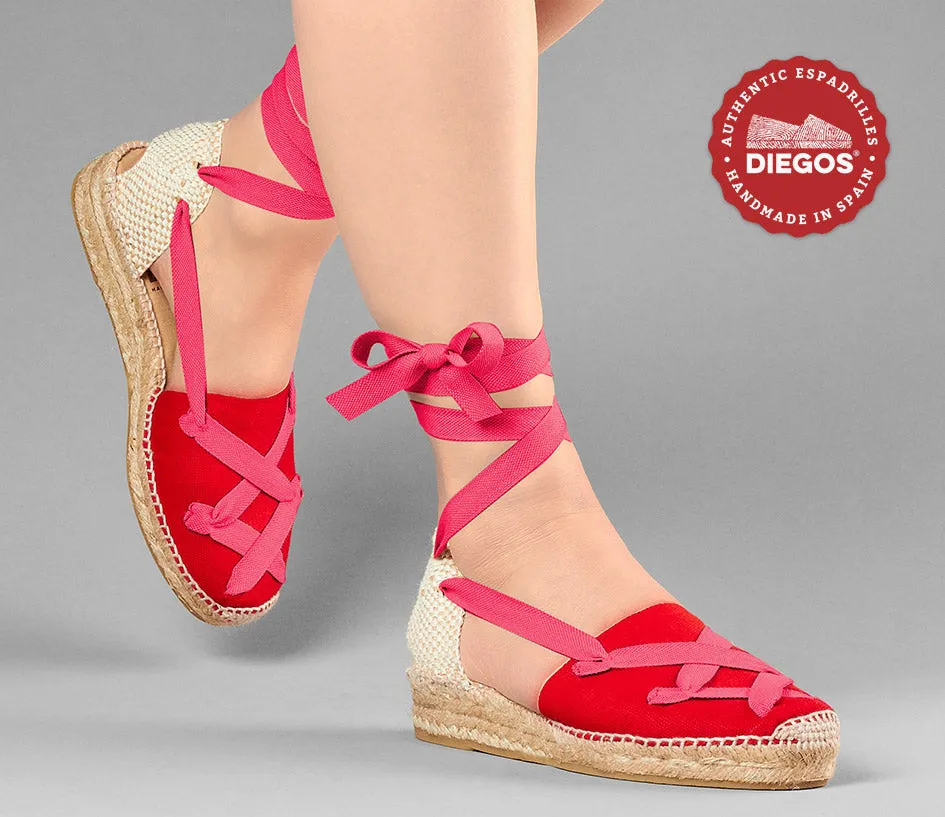 Red Lola low wedge classic laces espadrilles