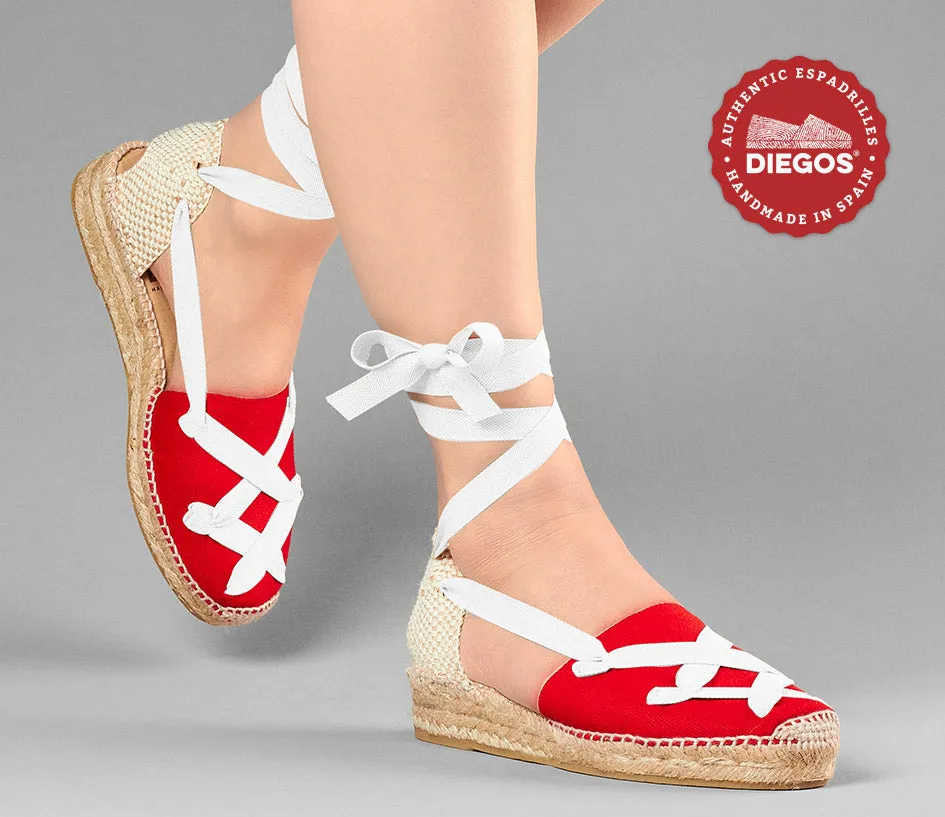 Red Lola low wedge classic laces espadrilles