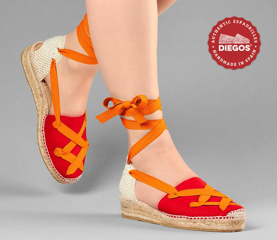 Red Lola low wedge classic laces espadrilles