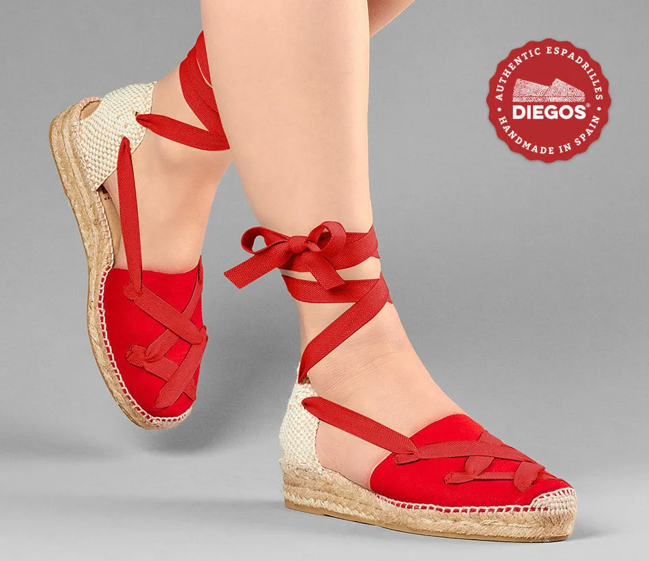Red Lola low wedge classic laces espadrilles