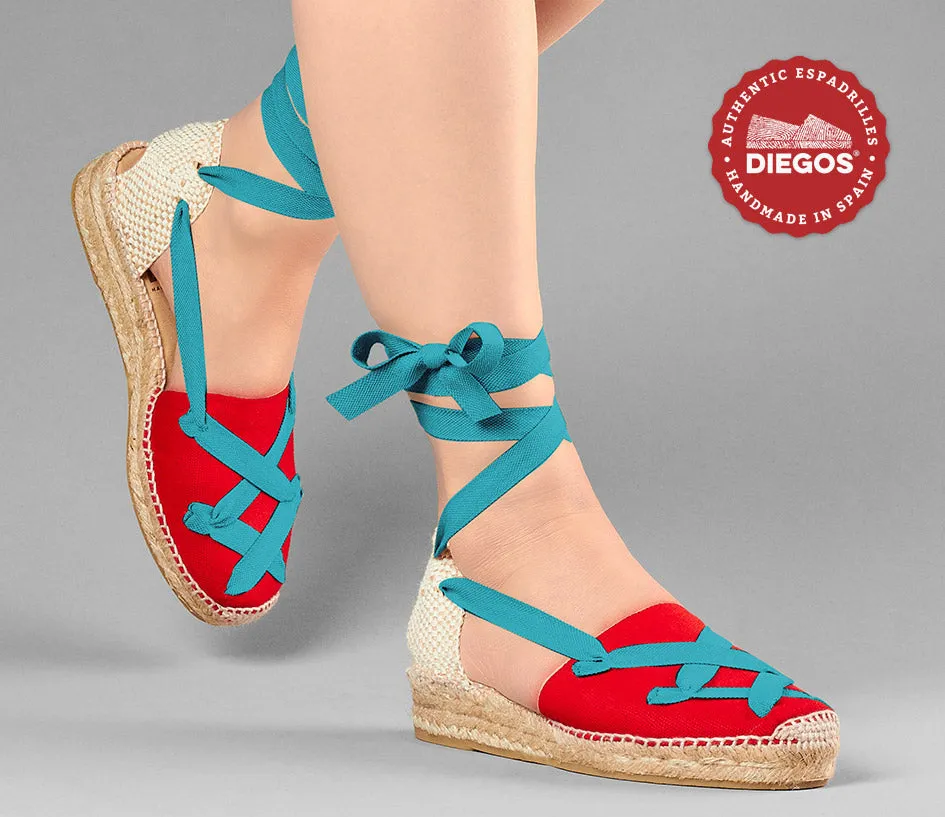 Red Lola low wedge classic laces espadrilles